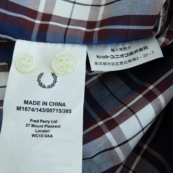 実際に弊社で買取させて頂いたFRED PERRY/フレッドペリー 半袖チェックシャツ/Mの画像 4枚目