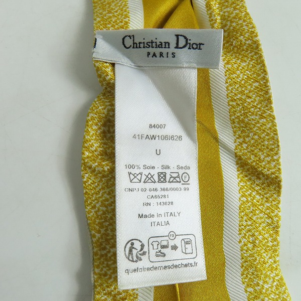実際に弊社で買取させて頂いたDior/ディオール ミッツァ シルクツイル バンドースカーフ 花柄 フラワー イエロー 41FAW106I626 の画像 4枚目