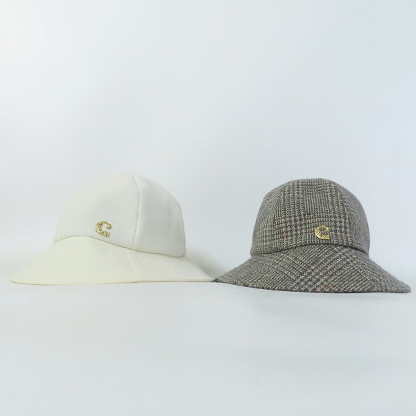 実際に弊社で買取させて頂いたCA4LA/カシラ チェック/ホワイト Cロゴデザイン ウールハット 2点セットの画像 1枚目