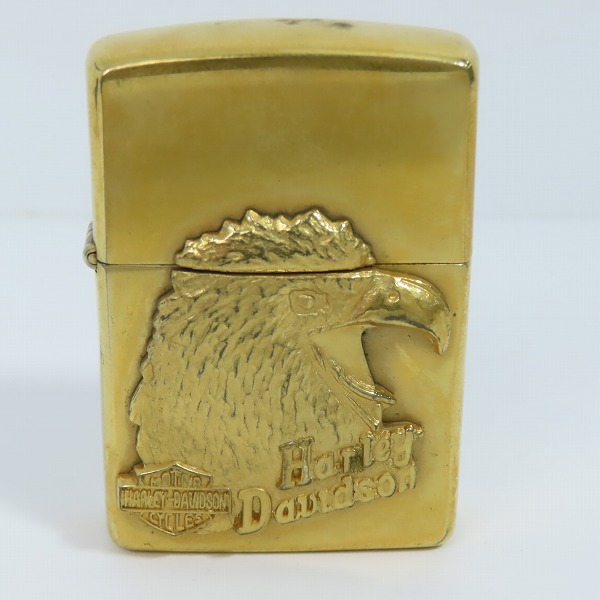 実際に弊社で買取させて頂いたZIPPO/ジッポー HARLEY-DAVIDSON/ハーレーダビッドソン イーグルメタル貼り ゴールド 1992年製の画像 1枚目