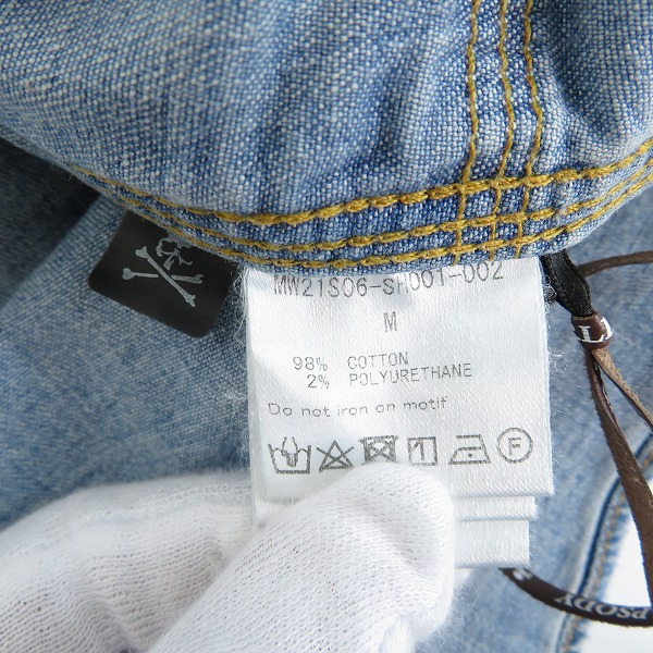 実際に弊社で買取させて頂いたMASTERMIND WORLD/マスターマインド ワールド ロゴ/スカル刺繍 オーバーサイズ デニムシャツ/ジャケット MW21S06-SH001-002/Mの画像 3枚目