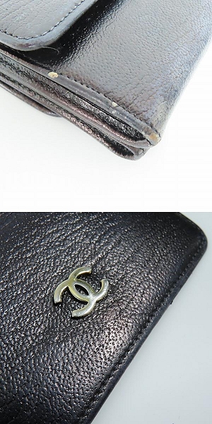 実際に弊社で買取させて頂いた(2)CHANEL/シャネル ココボタン Ｗホック レザー 二つ折り財布 コンパクトウォレット ブラックの画像 7枚目