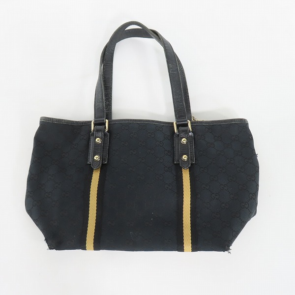 実際に弊社で買取させて頂いたGUCCI/グッチ GGキャンバス レザートートバッグ ネイビーの画像 1枚目