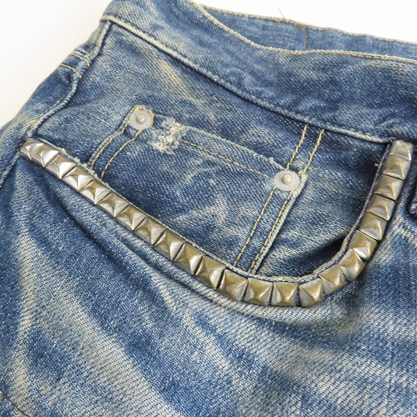 実際に弊社で買取させて頂いたHYSTERIC GLAMOUR/ヒステリックグラマー BR加工/ダメージ スタッズ ストレート デニムパンツ 0253AP15/W32 L32の画像 7枚目