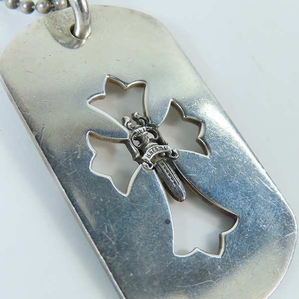 実際に弊社で買取させて頂いたCHROME HEARTS/クロムハーツ カットアウトクロスダガードッグタグ ペンダント/純正 ボールチェーンネックレスの画像 5枚目