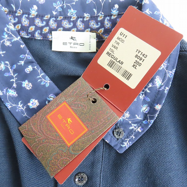 実際に弊社で買取させて頂いた【未使用】ETRO/エトロ 半袖ポロシャツ 花柄襟 ダークネイビー/XLの画像 2枚目