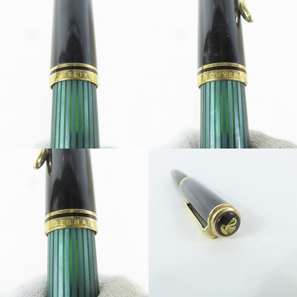 実際に弊社で買取させて頂いたPELIKAN/ペリカン スーべレーン グリーンストライプ キャップ式万年筆 ペン先14C-585の画像 2枚目