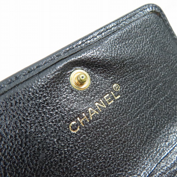 実際に弊社で買取させて頂いた(1)CHANEL/シャネル ココボタン Ｗホック レザー 二つ折り財布 コンパクトウォレット ブラックの画像 4枚目