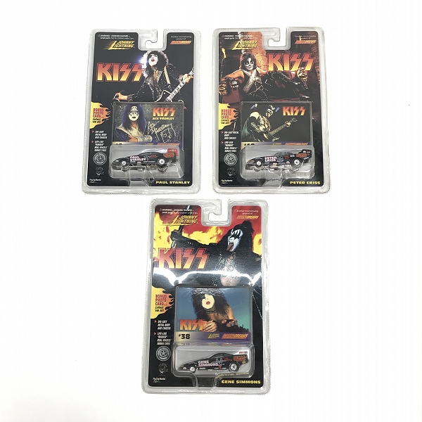 実際に弊社で買取させて頂いた【未開封】JOHNNY LIGHTING KISS/キッス Racing Dreams PAUL STANLEY/PETER CRISS/GENE SIMMONS ミニカー 3体セット