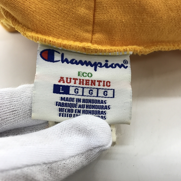 実際に弊社で買取させて頂いたChampion×PYREX VISION/チャンピオン×パイレックス ビジョン フーディ プリントパーカー イエロー /Lの画像 2枚目