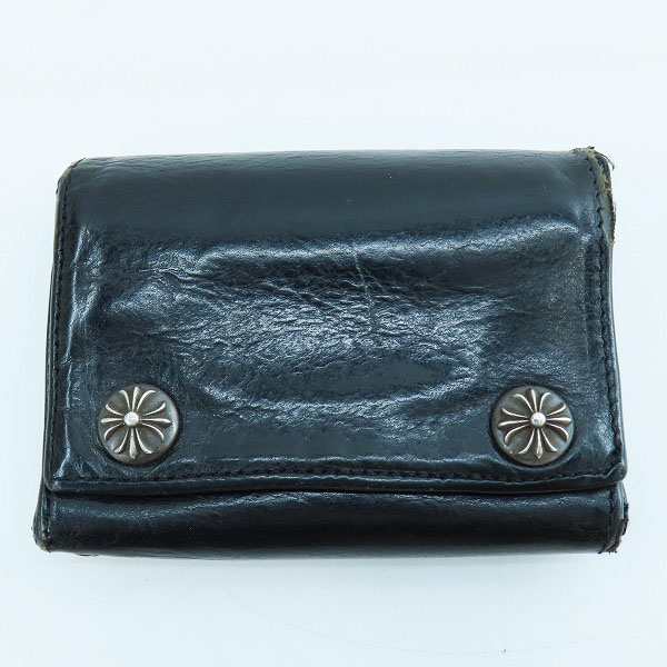実際に弊社で買取させて頂いたCHROME HEARTS/クロムハーツ 3フォールドウォレット クロスボタン ヘビーレザー クロスパッチ