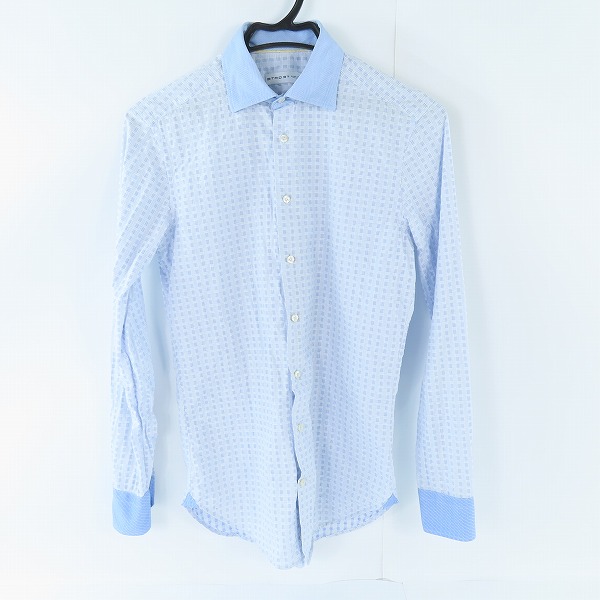 実際に弊社で買取させて頂いたETRO/エトロ 襟柄切替/刺繍総柄 長袖シャツ ブルー系 37
