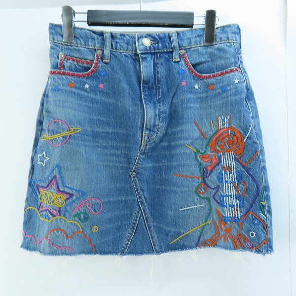 実際に弊社で買取させて頂いたHYSTERIC GLAMOUR/ヒステリックグラマー SPACE MUSIC刺繍 Aラインデニムスカート 01222AK01/27