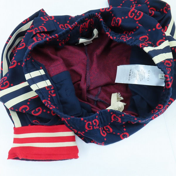 実際に弊社で買取させて頂いた【JPタグ】GUCCI/グッチ 18SS GGジャカード ジョガーパンツ/トラックパンツ 496920-X9L13/ネイビー/レッド/Mの画像 3枚目