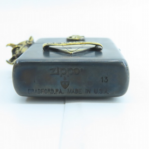 実際に弊社で買取させて頂いたZIPPO/ジッポー GANGSTERVILLE/ギャングスタービル & galcia/ガルシア ARMOR TYPE BRASS DEVIL CROSS DIAMOND 2013年製の画像 2枚目