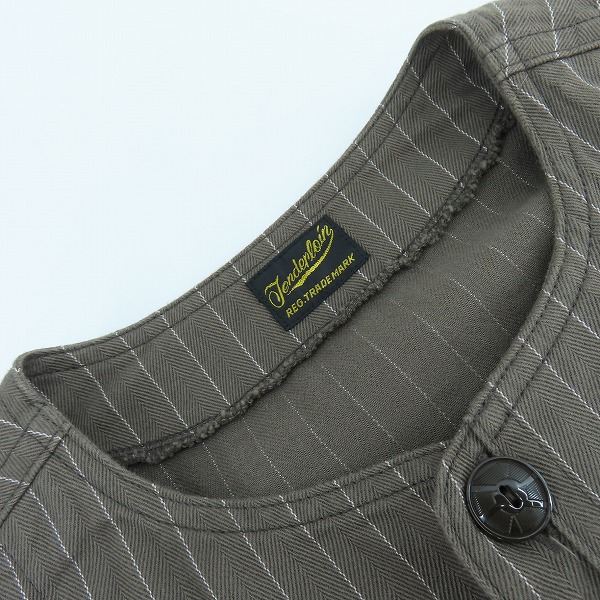 実際に弊社で買取させて頂いたTENDERLOIN/テンダーロイン ストライプ柄 ノーカラー コート ブラウン Sの画像 6枚目