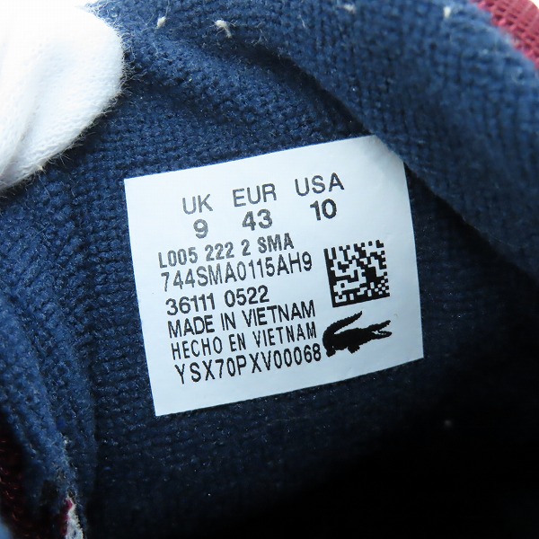 実際に弊社で買取させて頂いたLACOSTE/ラコステ スニーカー L005 222 2 SMA ネイビー/UK9の画像 5枚目