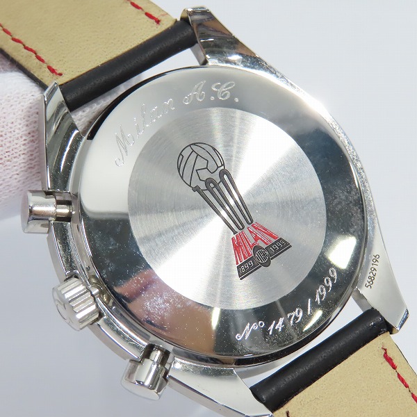 実際に弊社で買取させて頂いた【ギャラ付】OMEGA/オメガ スピードマスター ACミラン 100周年記念モデル/限定1999本 自動巻 腕時計 3810.51の画像 3枚目
