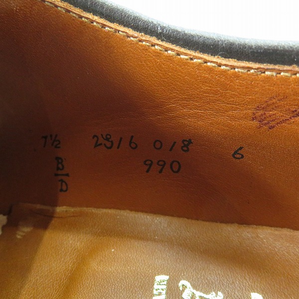 実際に弊社で買取させて頂いたALDEN/オールデン SHELL CORDOVAN LEATHER/シェルコードバンレザー プレーントゥ シューズ 990 7.5Dの画像 5枚目