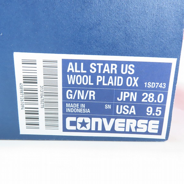 実際に弊社で買取させて頂いたCONVERSE/コンバース AS US WOOL PLAID OX オールスター ウール プレイド 1SD743 28の画像 7枚目
