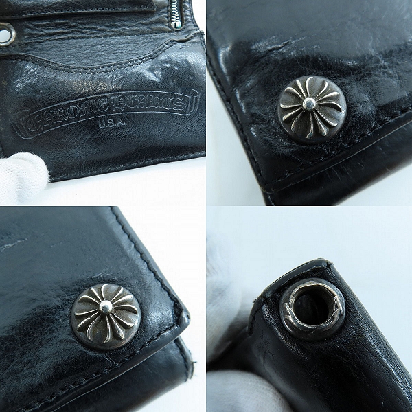 実際に弊社で買取させて頂いたCHROME HEARTS/クロムハーツ 3フォールドウォレット クロスボタン ヘビーレザー クロスパッチの画像 6枚目