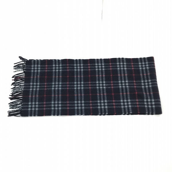 実際に弊社で買取させて頂いたBurberry's/バーバリーズ ノヴァチェックマフラー カシミア100% ダークネイビー系の画像 1枚目
