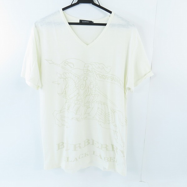 実際に弊社で買取させて頂いたBURBERRY BLACK LABEL/バーバリーブラックレーベル ロゴプリント ホワイト Ｖネック半袖Tシャツ/3