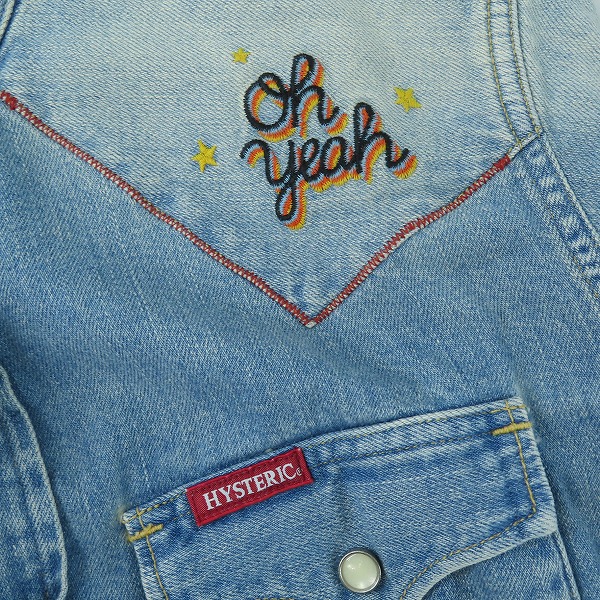 実際に弊社で買取させて頂いた【未使用】HYSTERIC GLAMOUR/ヒステリックグラマー Oh Yeah刺繍 USED加工 デニムウエスタンシャツ 02191AH10/Sの画像 5枚目