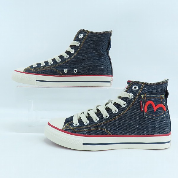 実際に弊社で買取させて頂いた【未使用】EVISU/エヴィス デニム ハイカット スニーカー 25.0の画像 3枚目