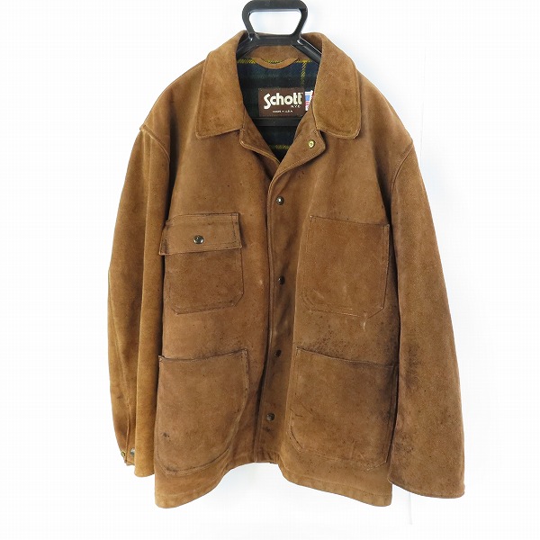 実際に弊社で買取させて頂いたSCHOTT/ショット カバーオール/スエードレザー/裏地チェック/40