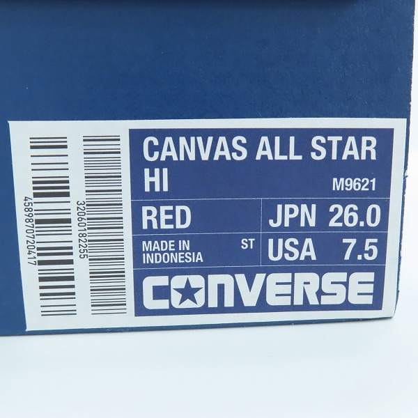 実際に弊社で買取させて頂いたCONVERSE/コンバース ALL STAR HI/オール スター ハイ スニーカー RED/レッド M9621/26の画像 9枚目