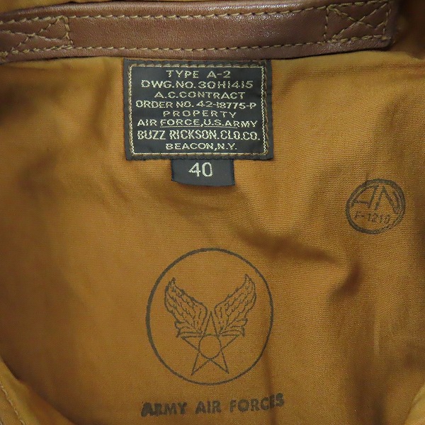 実際に弊社で買取させて頂いたBUZZ RICKSON'S/バズリクソンズ TYPE A-2 フライングタイガー フライトジャケット BR80563 40の画像 3枚目