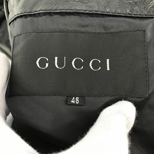 実際に弊社で買取させて頂いたGUCCI/グッチ VERA PELLE レザー中綿入りレザーブルゾン 46の画像 2枚目