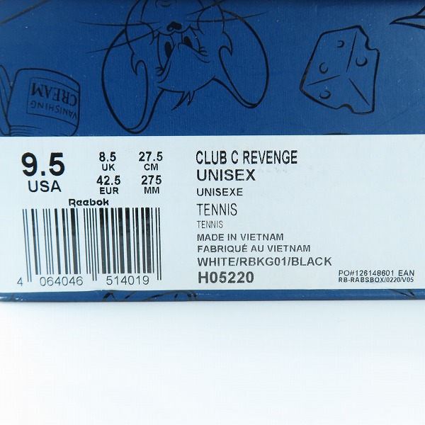 実際に弊社で買取させて頂いた【未使用】Reebok×Tom And Jerry/リーボック×トムアンドジェリー Club C Revenge/クラブC リベンジ H05220/27.5の画像 8枚目