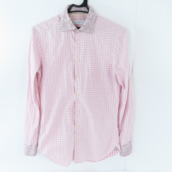 実際に弊社で買取させて頂いたETRO/エトロ 襟柄切替/刺繍総柄 長袖シャツ レッド系 37