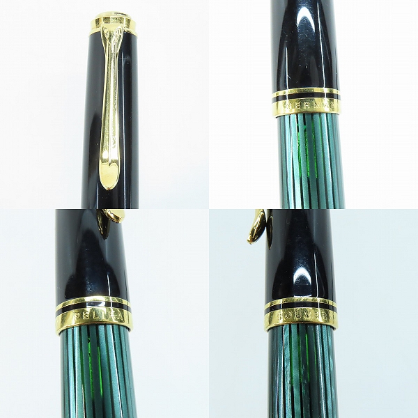実際に弊社で買取させて頂いたPELIKAN/ペリカン スーべレーン グリーンストライプ キャップ式万年筆 ペン先14C-585 EFの画像 2枚目