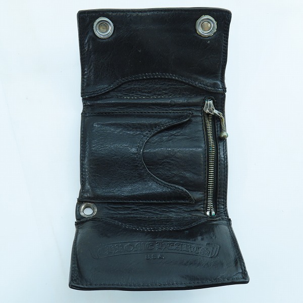 実際に弊社で買取させて頂いたCHROME HEARTS/クロムハーツ 3フォールドウォレット クロスボタン ヘビーレザー クロスパッチの画像 3枚目