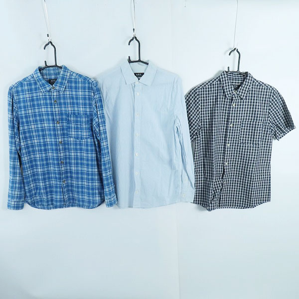 実際に弊社で買取させて頂いたA.P.C./アーペーセー チェック/ストライプ柄 長袖/半袖 シャツ 3点セット