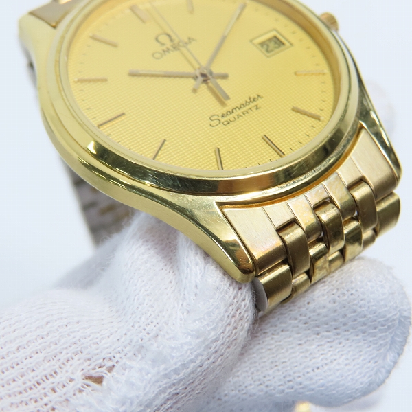 実際に弊社で買取させて頂いたOMEGA/オメガ Seamaster/シーマスター デイト 金文字盤 クォーツ 腕時計【動作未確認】の画像 6枚目