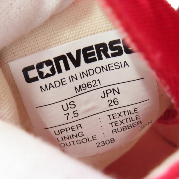 実際に弊社で買取させて頂いたCONVERSE/コンバース ALL STAR HI/オール スター ハイ スニーカー RED/レッド M9621/26の画像 5枚目