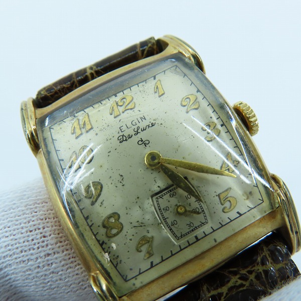 実際に弊社で買取させて頂いたElgin Deluxe/エルジン デラックス 10K ゴールド フィル 10KGF 金張り アンティーク 腕時計の画像 4枚目