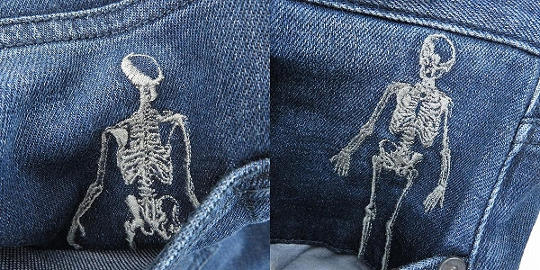 実際に弊社で買取させて頂いたETRO/エトロ スカル刺繍/裾カラーステッチ/ハラコパッチ スキニーデニムパンツ 29の画像 8枚目
