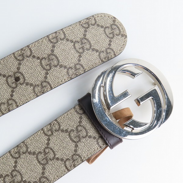 実際に弊社で買取させて頂いたGUCCI/グッチ GGスプリームキャンバス インターロッキングG バックル ベルト 411924 90・36の画像 1枚目