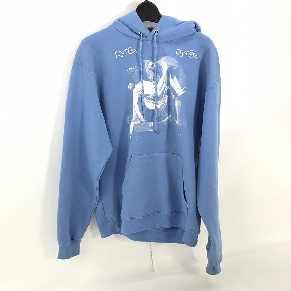 実際に弊社で買取させて頂いたChampion×PYREX VISION/チャンピオン×パイレックス ビジョン フーディ プリントパーカー ブルー/M