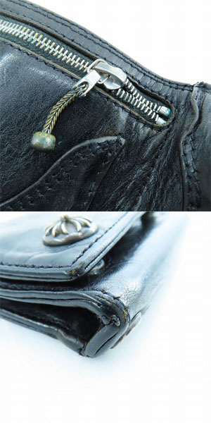 実際に弊社で買取させて頂いたCHROME HEARTS/クロムハーツ 3フォールドウォレット クロスボタン ヘビーレザー クロスパッチの画像 9枚目