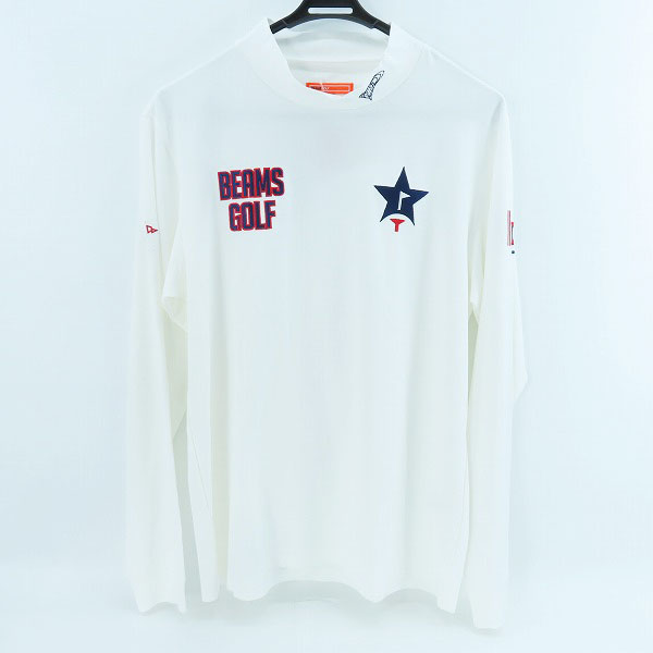 実際に弊社で買取させて頂いた 【未使用】BEAMS GOLF/ビームスゴルフ ORANGE LABEL/スターフラッグロゴツアーモックネックシャツ 82-14-0004-444/XL