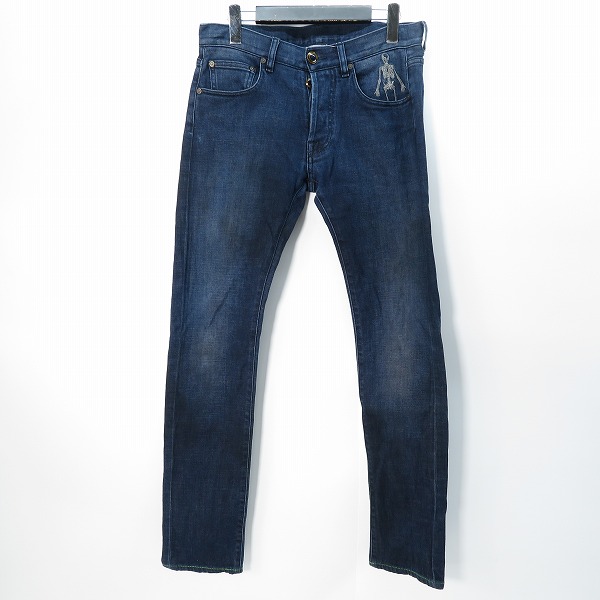 実際に弊社で買取させて頂いたETRO/エトロ スカル刺繍/裾カラーステッチ/ハラコパッチ スキニーデニムパンツ 29