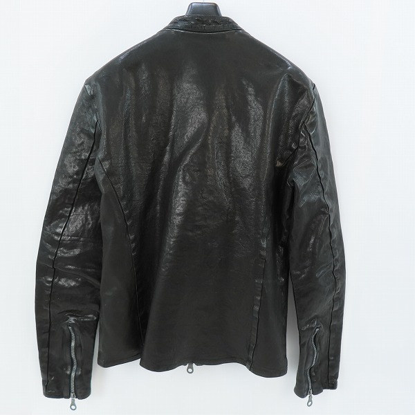 実際に弊社で買取させて頂いたISAMUKATAYAMA BACKLASH/バックラッシュ イタリアンショルダー製品染めシングルライダース 1254-01/Lの画像 1枚目