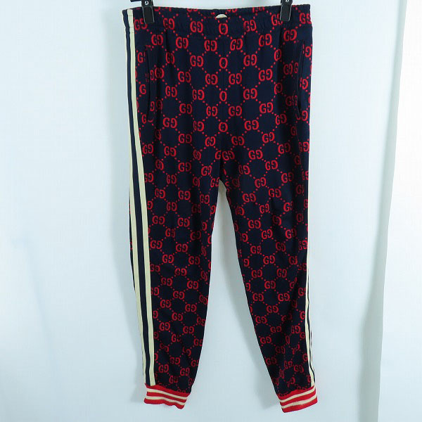 実際に弊社で買取させて頂いた【JPタグ】GUCCI/グッチ 18SS GGジャカード ジョガーパンツ/トラックパンツ 496920-X9L13/ネイビー/レッド/M