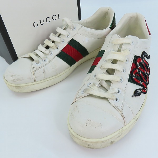 実際に弊社で買取させて頂いたGUCCI/グッチ エンブロイダリー キングスネーク ローカット レザー スニーカー 456230 9.5